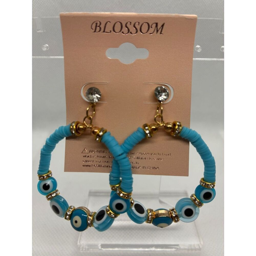 3for$20 Blossom Turquoise Evil Eye Hoop Earrings